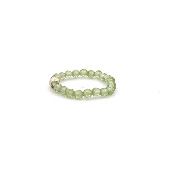 14K Gold & Peridot Micro Faceted Stretch Ring Handmade Elastic Gemstone Band - Picture 2 of 5